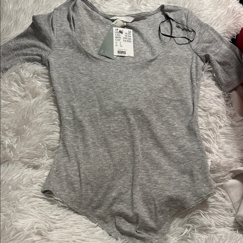 Gray Ribbed Women's Bodysuit